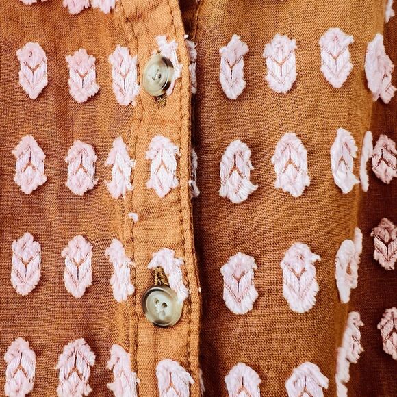 Pilcro & the Letterpress by Anthropologie Tavi Textured Brown Peasant Blouse XS - Picture 7 of 12
